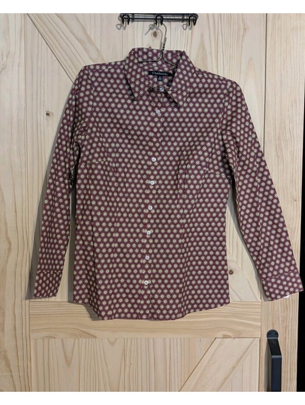 Chadwicks Women's Button Down Top- Red Geometric Floral Size 10 100% Cotton NWOT